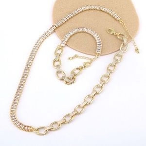 Gold copper micro-inlaid zircon luxury necklace and bracelet set